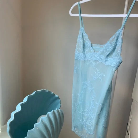 Dreamy La Perla Sky Blue Lace Slip Lingerie